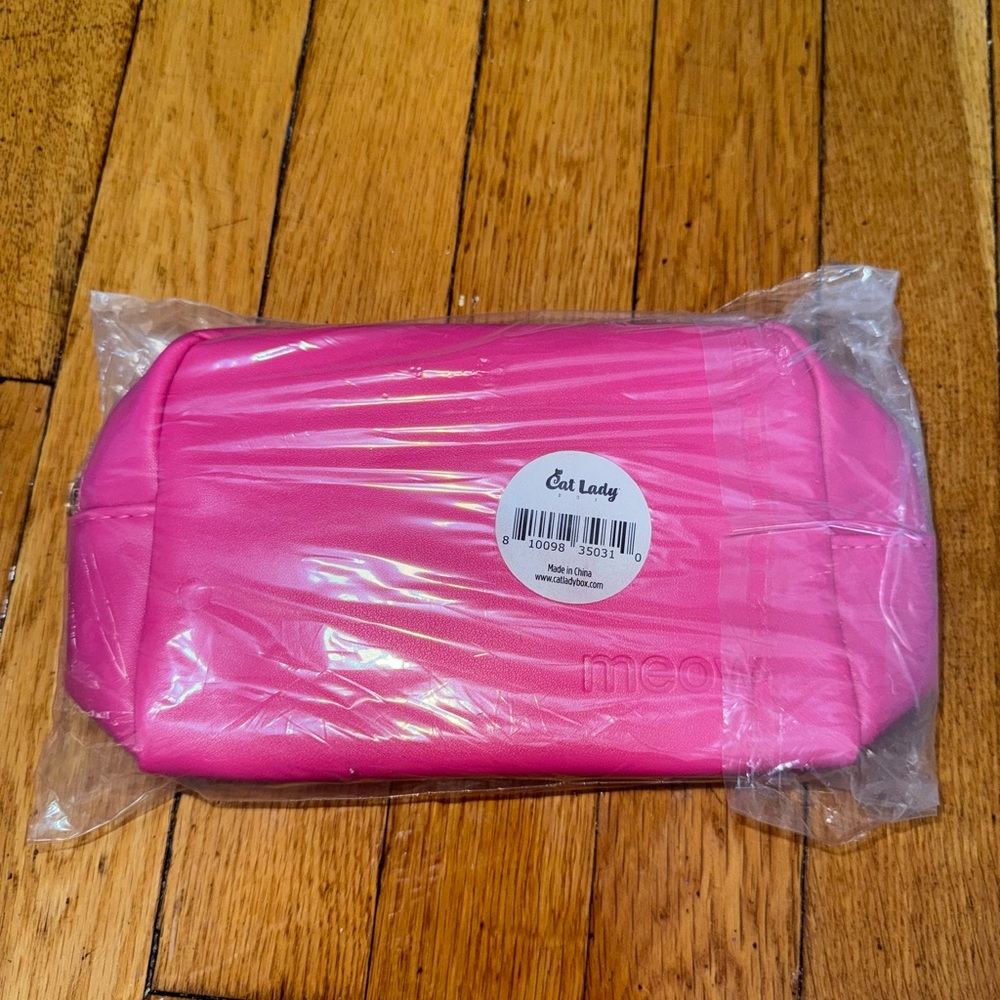Cat Lady MEOW Pink Cosmetic Bag Zippered 7x5x3"